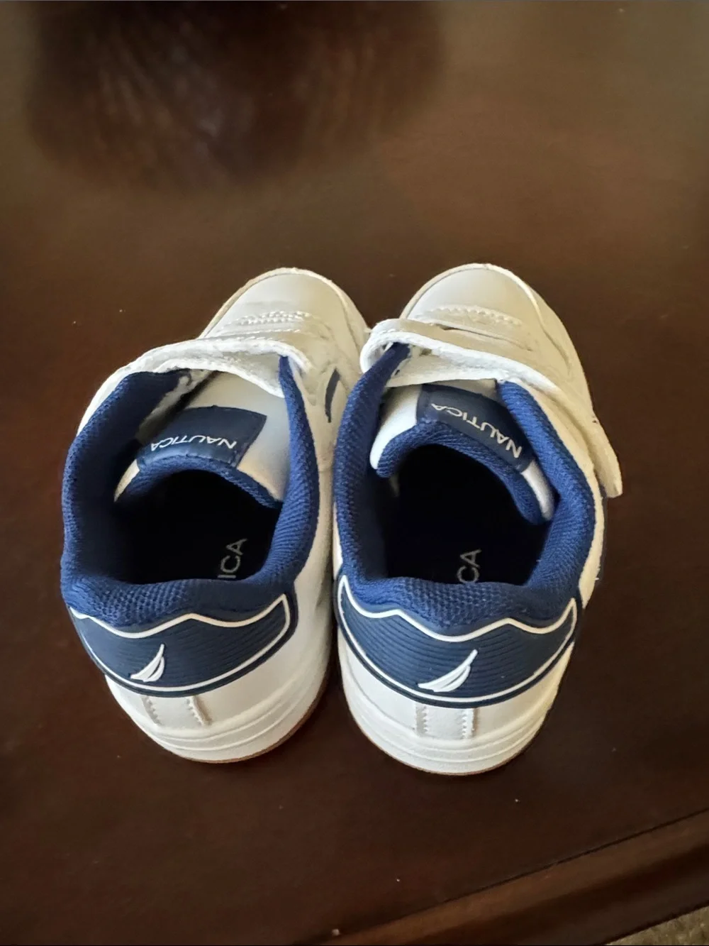 Kids White Sneakers with Navy Accents